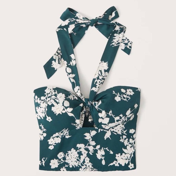 Abercrombie & Fitch Tops - Abercrombie Teal & White Floral Crop Halter Top (size Medium)